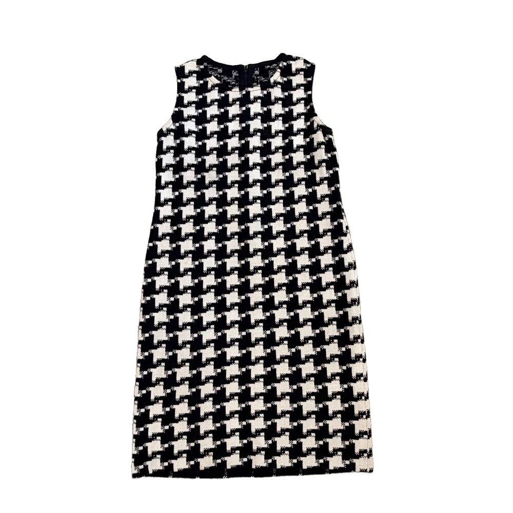 St. John Collection Houndstooth Black White Knit Dress 2 Vintage Capsule